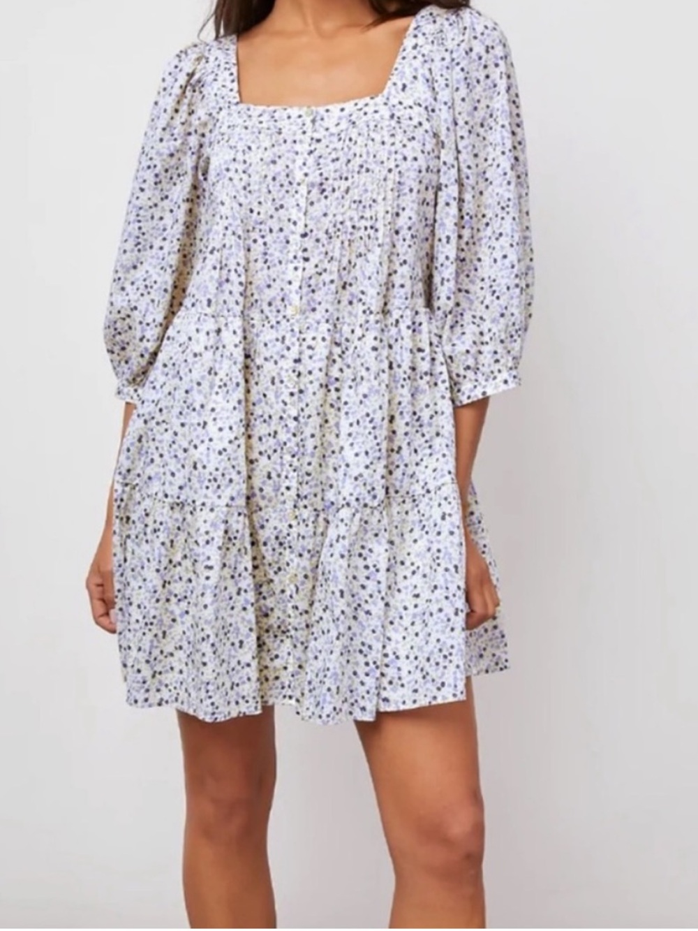 Rails White with Blue Floral Print Cotton Mini Dress - Size XS